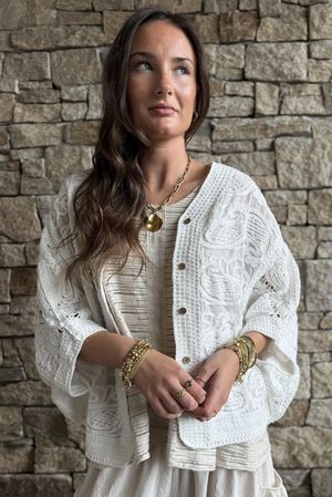 Benito Crochet Cotton Carmen Cardigan White